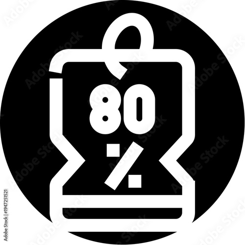 Shopping bag icon featuring an 80 percent discount, symbolizing sales, promotions, and attractive retail offers for customers looking for significant savings