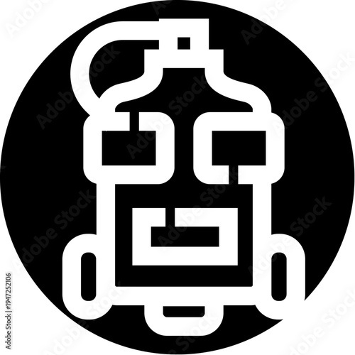 Fire extinguisher icon presenting an essential emergency safety device for hazard control and property protection, set against a circular black background