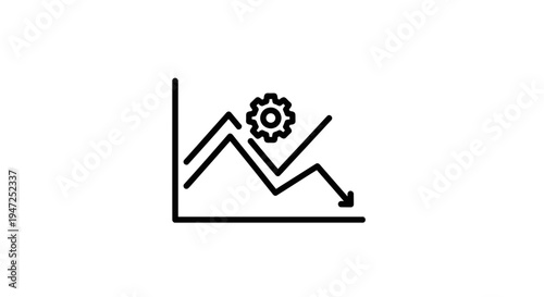 Business Decline Graph with Gear Icon: Downward Trend, Financial Crisis, Economic Downturn