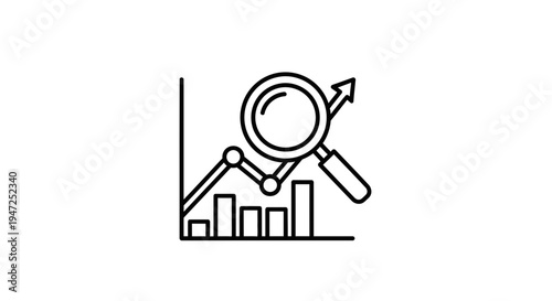Business Growth Analysis: Magnifying Glass Over Bar Chart and Line Graph