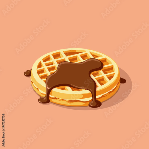 Illustration of a Freshly Made Waffle Drizzled with Rich Chocolate Syrup on a Pastel Background Perfectly Capturing Breakfast Delight
