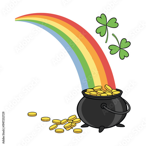 Pot of gold with rainbow vector St. Patrick's Day Irish legend