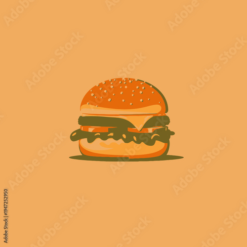 Deliciously Tempting Cheeseburger Illustration Featuring Juicy Patty with Fresh Lettuce, Tomato, and Melty Cheese on a Soft Sesame Seed Bun