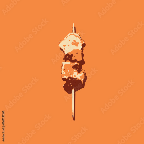 Deliciously Grilled Skewer Featuring Juicy Seasoned Chicken Chunks and Crunchy Vegetables Against a Vibrant Orange Background