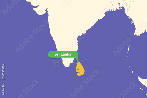 Highlighted infographic map illustration of Sri Lanka, ideal for education, travel guides, and geography presentations.