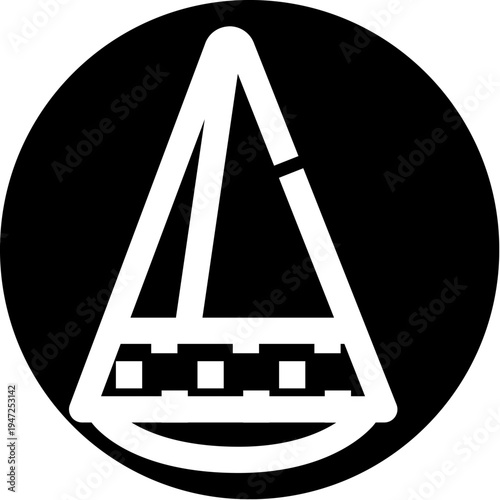 Metronome icon symbolizing musical timing and tempo for practice, composition, and digital interfacesminimal black and white vector emphasizing rhythm, beat, and pacing