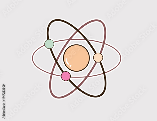 Atom symbol vector sticker for science education. Perfect for physics icons, chemistry research graphics, STEM school projects, and laboratory-themed designs