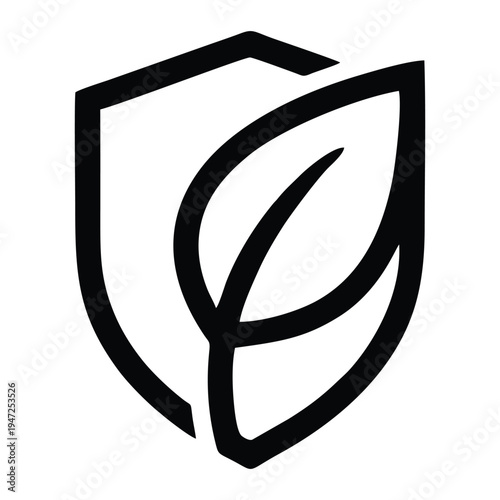 Eco Shield Line Icon: Minimalist Leaf Protection Emblem for Green Technology, Environmental Security, Organic Certification, and Sustainable Branding Vector Illustration