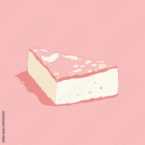 Illustration of a Slice of Cheesecake with Glossy Pink Topping on a Solid Pink Background