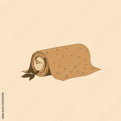 Delicious Wrap Featuring Vegetables and Protein Rolled in a Soft Tortilla with Fresh Herbs on a Light Background