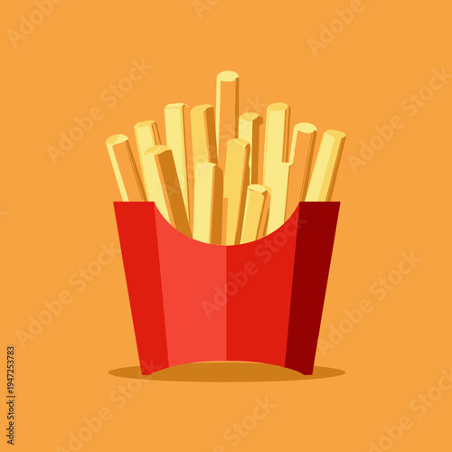 Illustration of Crispy French Fries in Iconic Red Container Design on a Light Orange Background for Fast Food Concepts