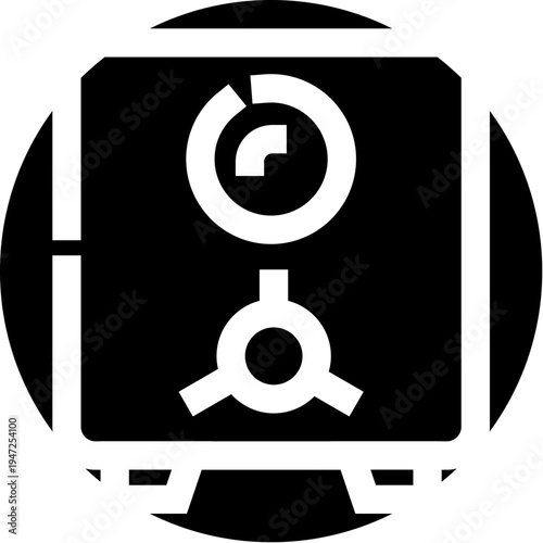 Bank vault safe icon representing secure storage of money, documents and data, heavy steel lock symbolizing financial protection, privacy and reliable asset security for banking and business