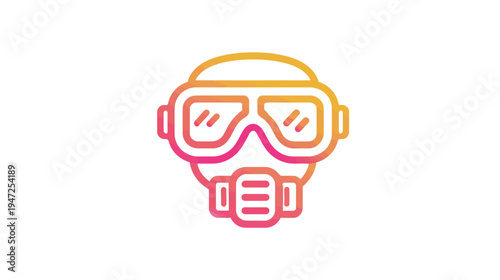 Simplified illustration of a person's head wearing a gas mask, goggles. With a gradient color design