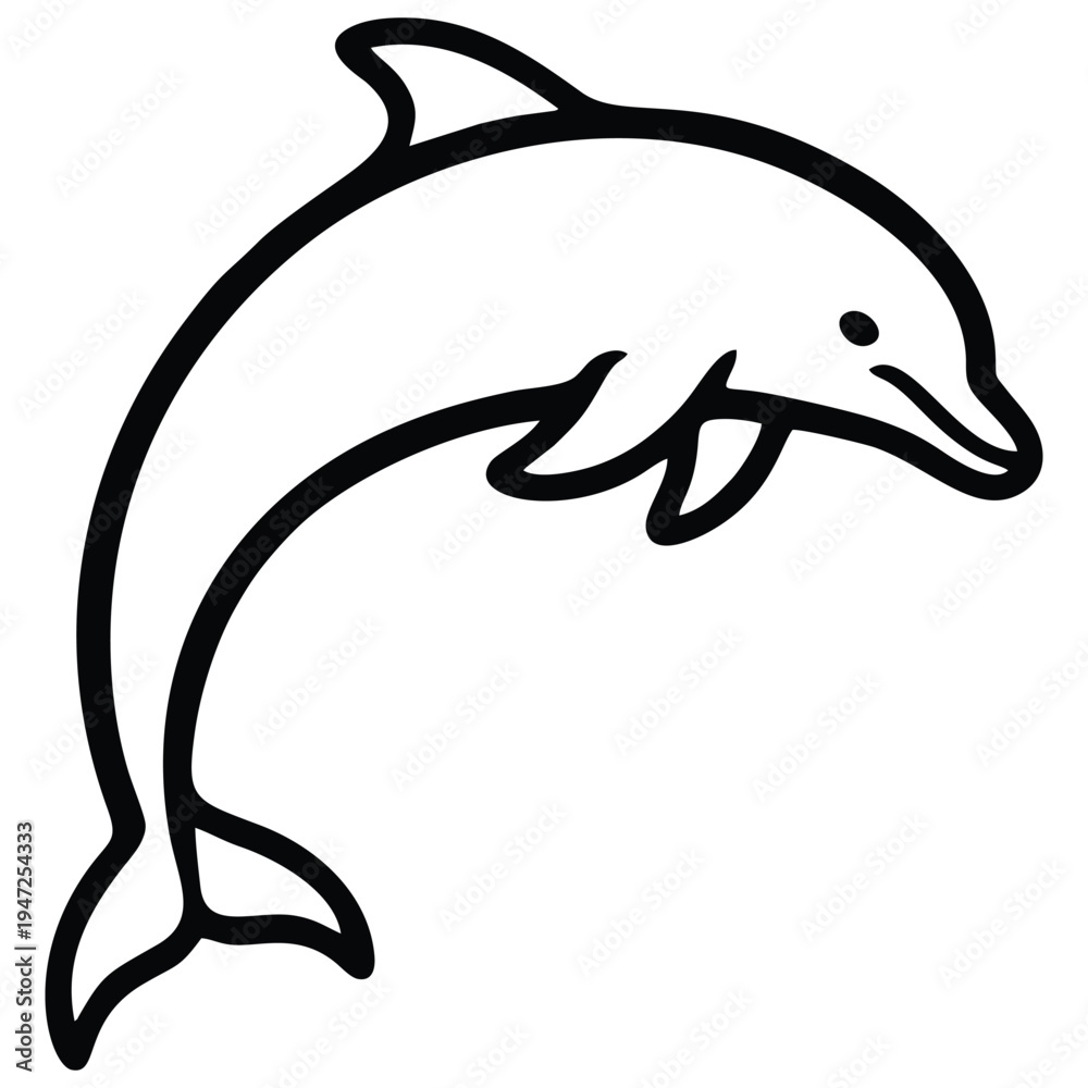 Obraz premium Dolphin Line Icon: Jumping Marine Mammal Outline for Sea Life, Ocean Tourism, Aquatic Animal Protection, and Summer Vacation Vector Illustration