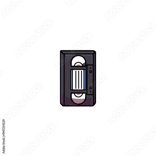 Flat vector illustration of a 1980s VHS video cassette tape