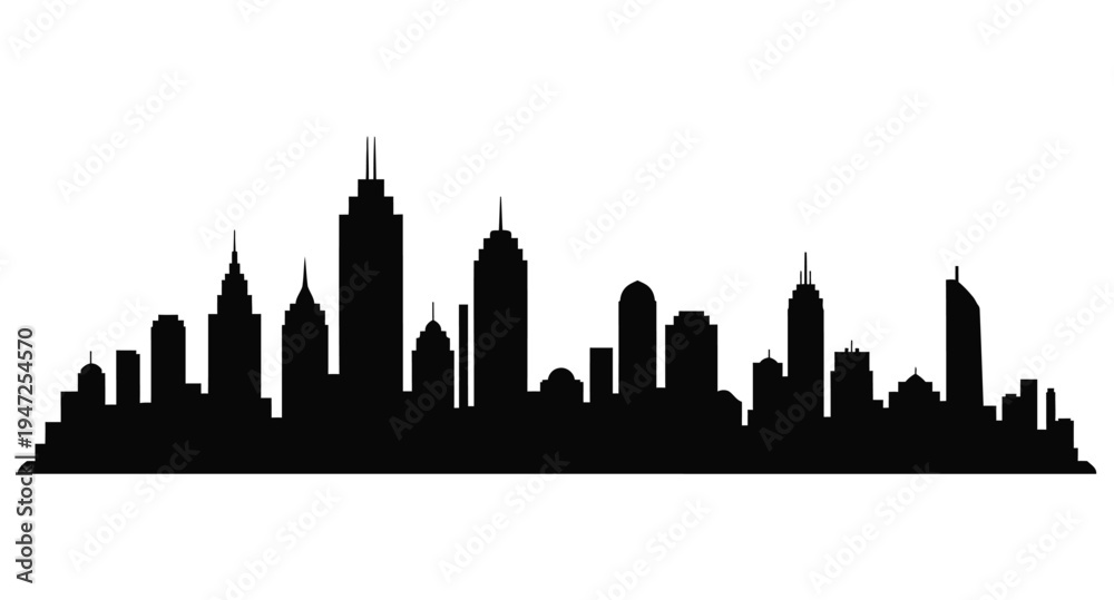 Fototapeta premium Dramatic cityscape in black featuring a distinct skyline silhouette