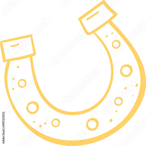 Simple yellow horseshoe doodle illustration isolated on white background