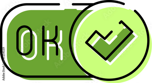 Ok button icon with a check mark symbolizing acceptance, agreement, and successful completion of a task, representing a positive confirmation or permission