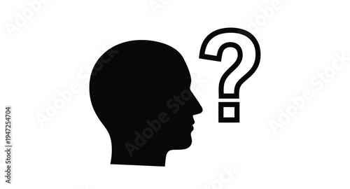 A human head profile next to a question mark silhouette