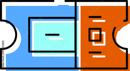 Event ticket icon visualizing entry, voucher, or pass for various entertainment, travel, and cultural activities, designed with a minimalist aesthetic