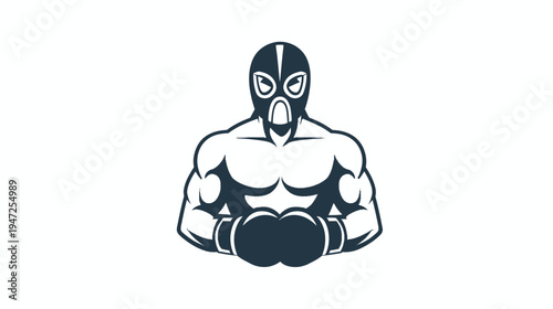 Muscular figure wearing a mask and boxing gloves, poised ready for a fight, in a bold silhouette