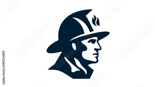 A side profile silhouette of a person wearing a hat with a flame on top