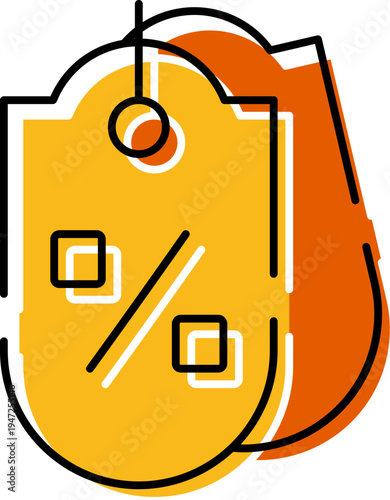 Orange and yellow price tag icon with a large percentage sign, symbolizing special offers, savings, and seasonal discounts in retail marketing and e commerce campaigns