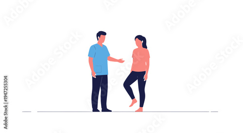 Couple practicing yoga, man and woman doing balance exercise on white background