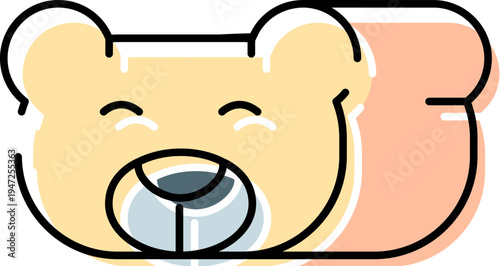 Smiling teddy bear head with simple line art and pastel color fills, symbolizing childhood, innocence, comfort, happiness, and playful design for various kid friendly projects and applications