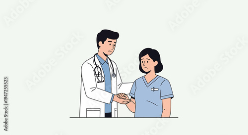 Doctor comforting nurse, medical support, empathy, healthcare teamwork, professional help