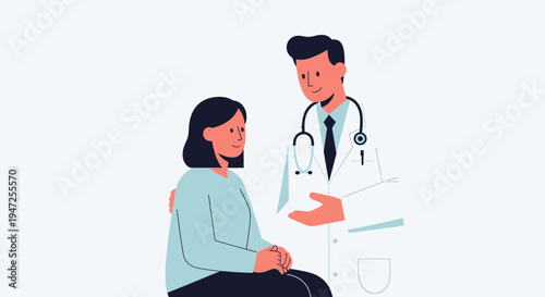Doctor comforting patient, medical consultation, healthcare support, empathy, doctor's visit