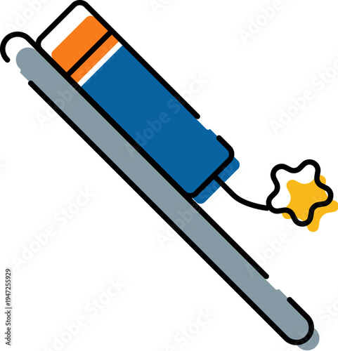 Rocket falling down with a bright yellow star attached, symbolizing a descent or a launched projectile, perfect for concepts of falling, success, or impact