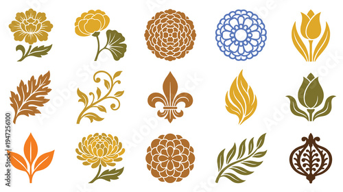 Modern botanical icon collection for web and mobile application