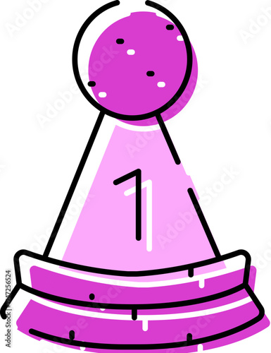 Purple chess pawn marked with number 1 symbolizing leadership, being first, winning, strategy and competition, minimal vector style illustration on white background