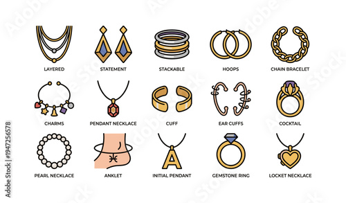 Collection of fashion jewelry including necklaces pendants bracelets and rings