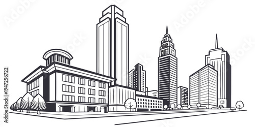 USA, US, U.S, United States - Atlanta skyline with modern skyscrapers minimalist monochrome panorama 