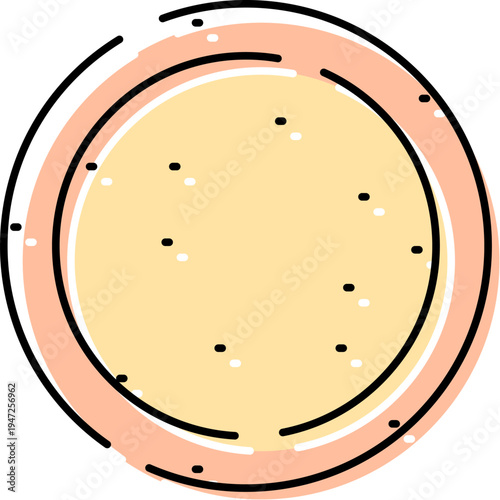 Cookie, biscuit, or flatbread icon presenting a round baked food item with a simple cartoon style and dashed outline suitable for web design or food themed concepts