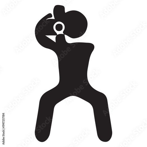 Abstract Black Silhouette Figure with Optical Element on White Background