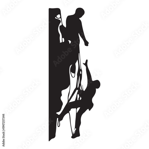 Black Silhouette Vector Illustration of Rock Climbers Ascending