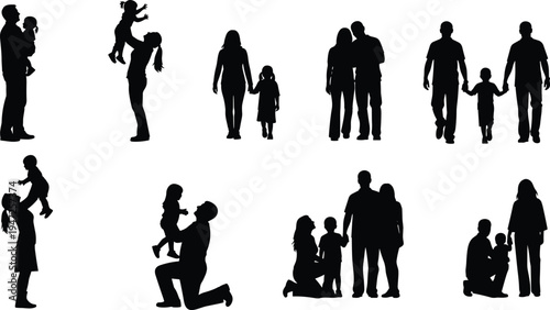Family, silhouettes, parents, children, love, parenting, father, mother, kids, togetherness, care, lifestyle, bonding, childhood, relationship, people, happiness, support, protection, collection