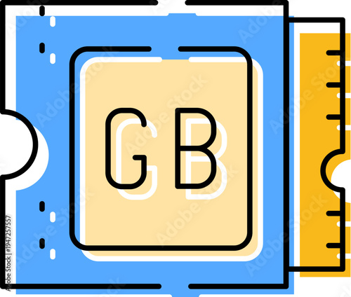 Computer random access memory - ram - module displaying the gb abbreviation, symbolizing data storage capacity and processing power in digital electronics