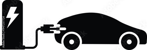 Electric vehicle charging station icon vector silhouette eco transportation concept