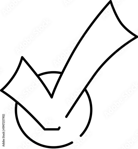 Check mark symbol icon drawing in a line art style inside a circle, representing concepts of validation, confirmation, agreement, completion, and choosing correctly