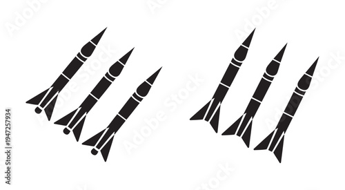Missile silhouette vector, black and white rocket illustration, military weapon icon, defense technology symbol, isolated graphic design element
