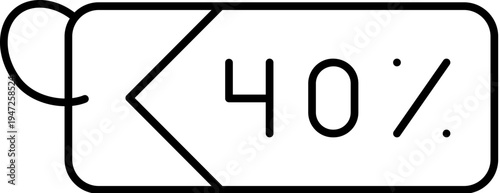 Price tag icon displaying a 40 percent discount, symbolizing special offers, retail sales, promotional events, and reduced prices for online and in store shopping