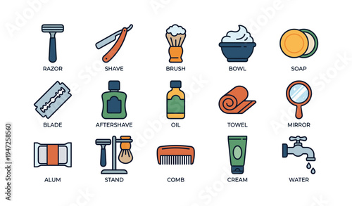 Essential shaving tools: razor, brush, bowl, and more grooming items
