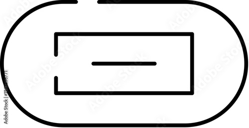 Black outline drawing of a medicine capsule or pill, symbolizing pharmacology, treatment, and medical care with a simple, clean, and modern graphic design asset
