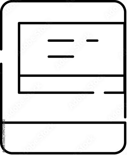 Minimal line icon presenting a digital profile card or document, showing contact data, identity details, and business information, useful for interface design