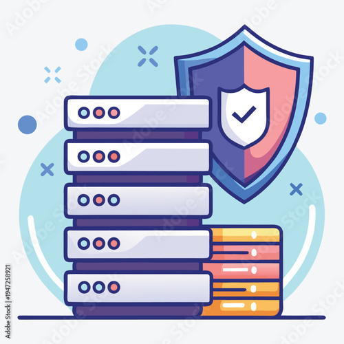 Digital data security and cloud storage protection concept, showcasing robust server infrastructure and secure information management