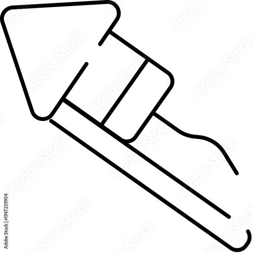 Firework rocket line art icon featuring a pointed top and a stick base, depicting a festive element for celebration, fun, and entertainment, useful for web designs